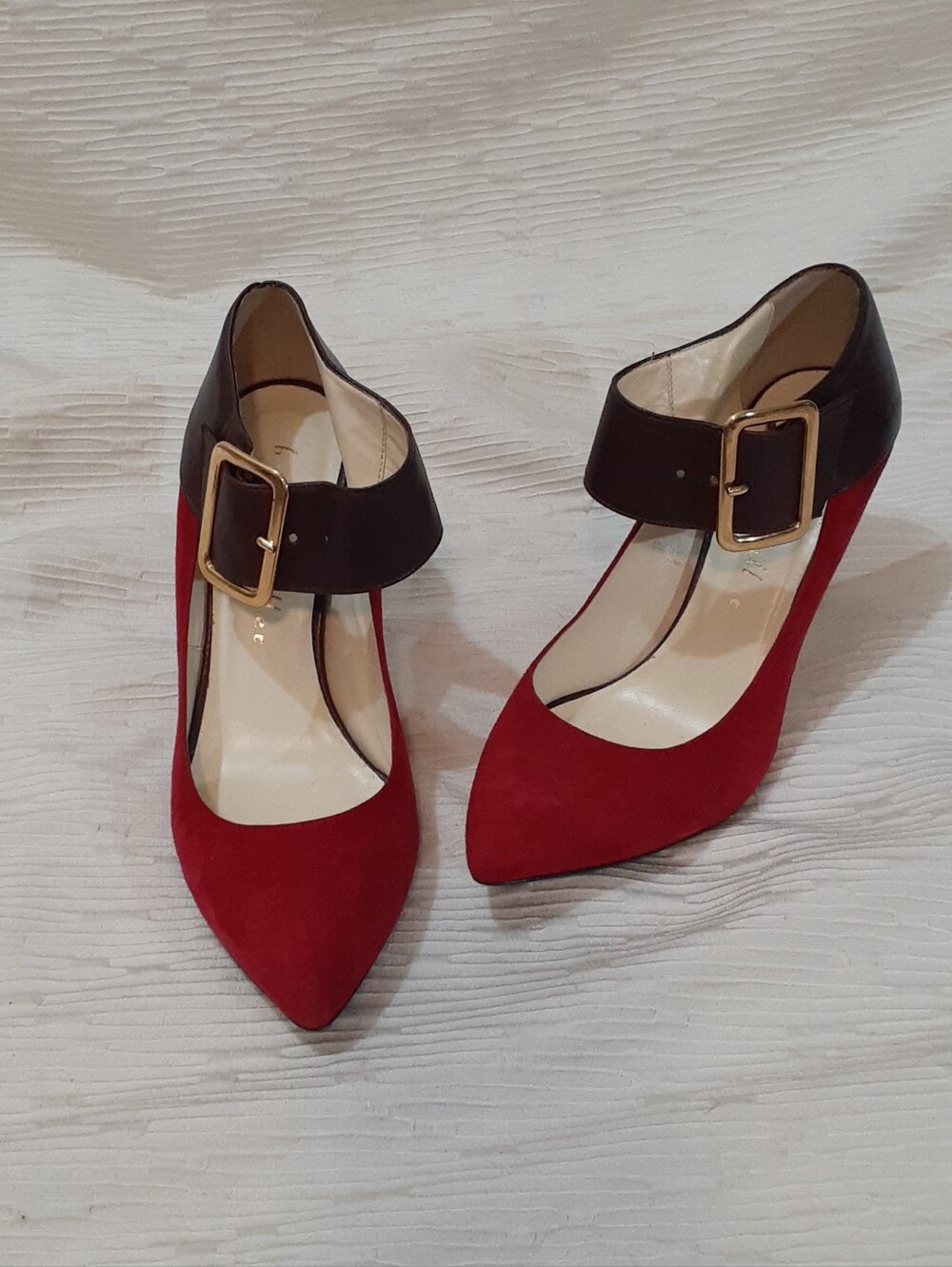 bettye muller Red Pointed-Toe Heels with Ankle Strap Size 37.5 Made In ITALY